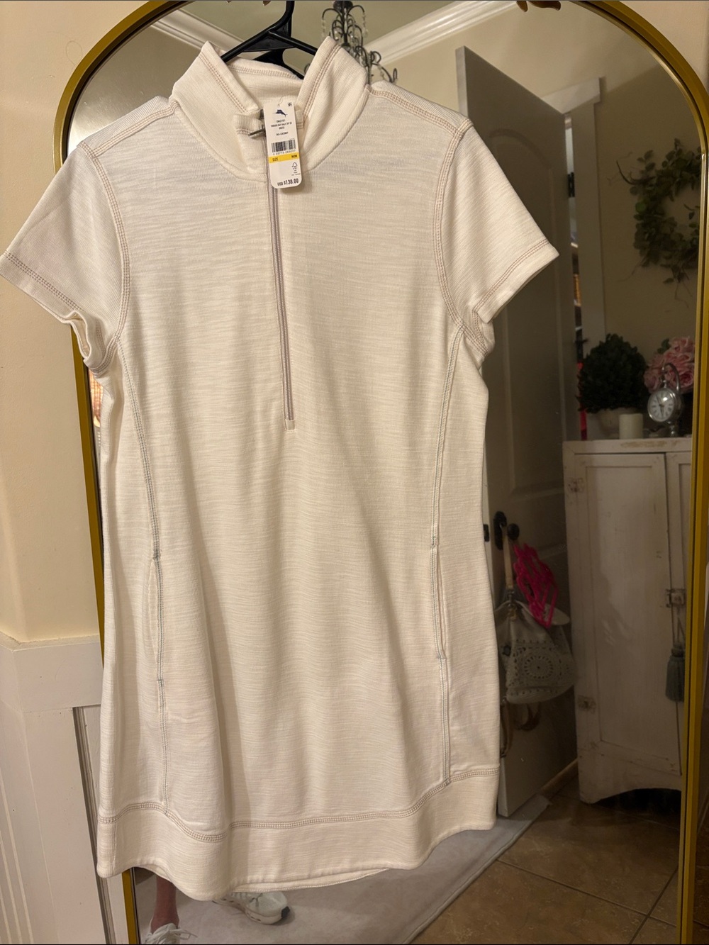 Tommy Bahama Cream Short-Sleeve Zip Neck Dress